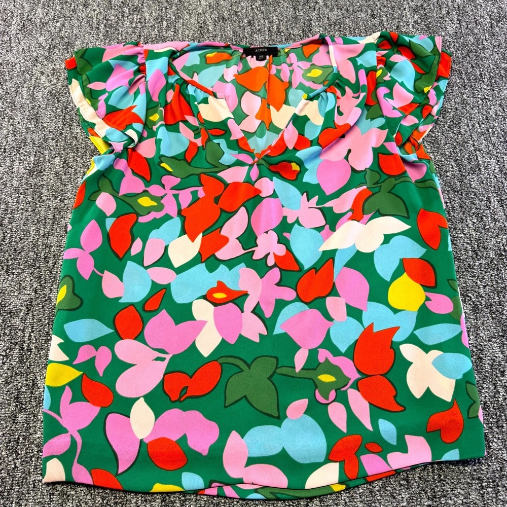 J.crew Drapey V Neck Top Womens XS Multicolor Confetti Floral Flutter Sleeves